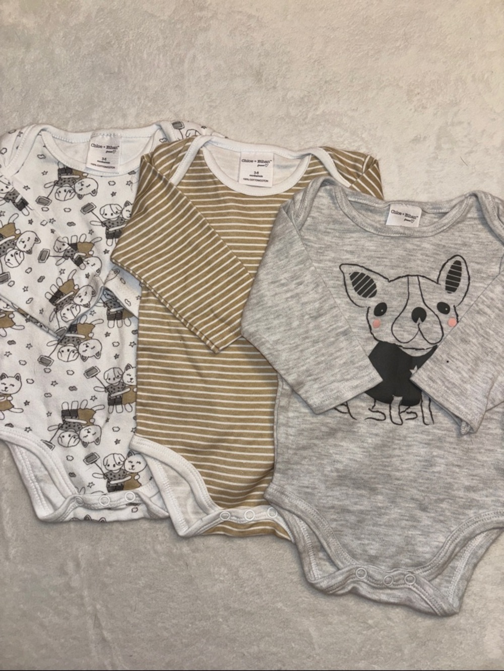 Chloe + Ethan Baby One-Piece Bodysuit Set - Gray, Tan, White